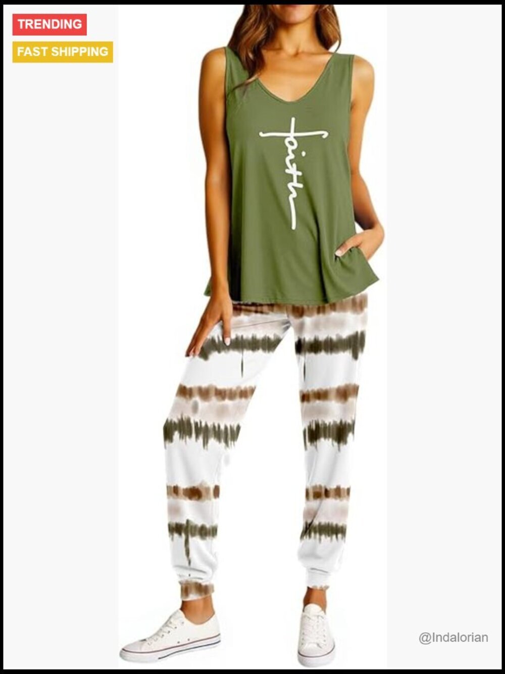 Polyester Blend Sleeveless Tank Top and Jogger Pants Set